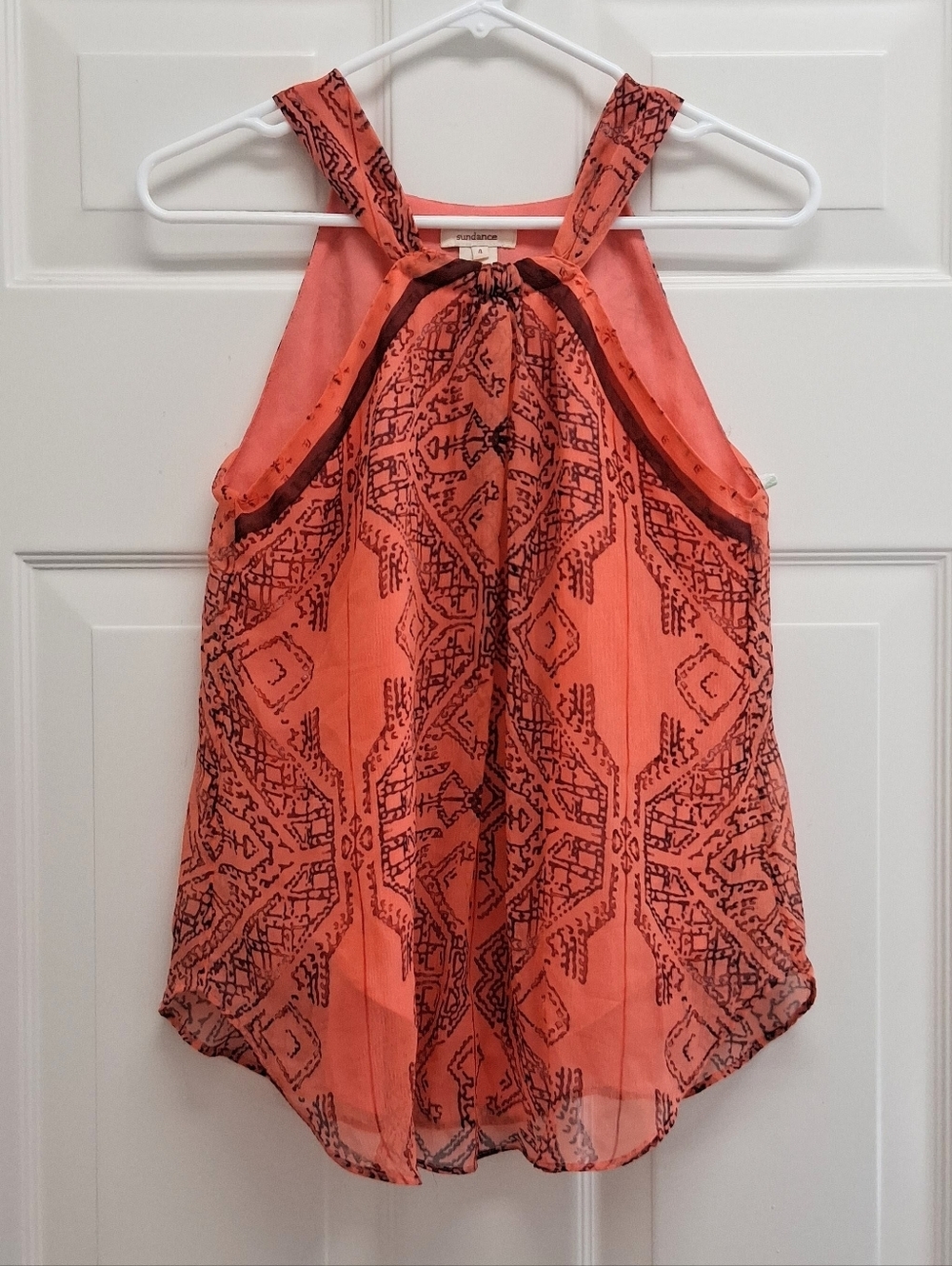 Sundance Kerala 100% Silk Halter Tank Top Orange Size 4 Boho Aztec Resortwear